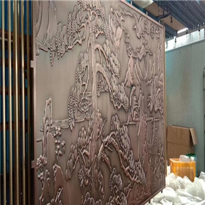 上海仿古雕花铝屏风-古铜色浮雕铝板屏风隔断厂家